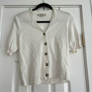 LOFT White Button-Up Cardigan